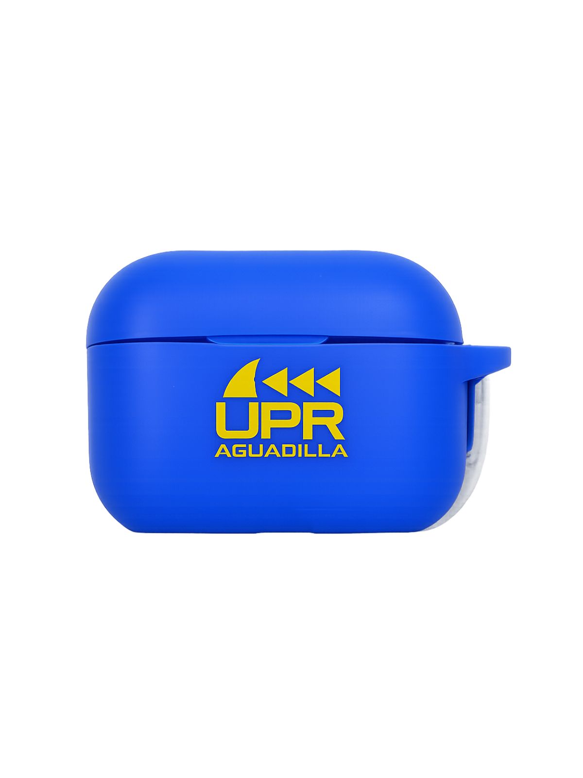 carcasa en silicon para AirPods 3era generación en azul royal con estampado UPR Aguadilla en amarillo