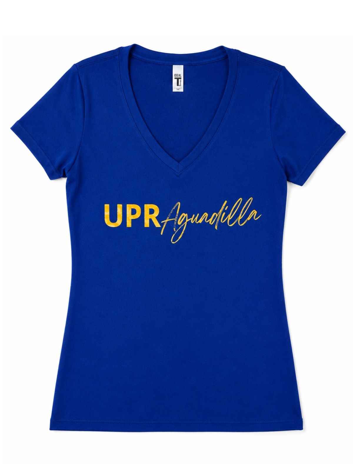 Camisa femenina azul royal cuello V UPR Aguadilla